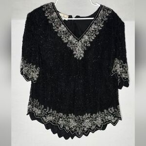 Vintage Laurence Kazar Beaded Top Black and Silver Size 1x
